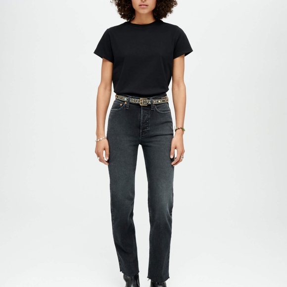 RE/DONE Comfort Stretch High Rise Stove Pipe Jeans Washed Noir Black Size 27 - Picture 2 of 16